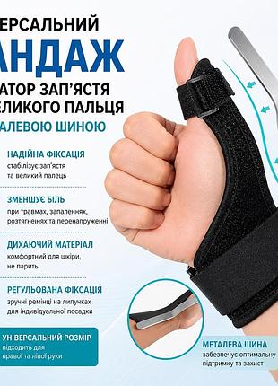 Універсальний бандаж (права або ліва рука) фіксатор зап’ястя та великого пальця з вставкою, 1 шт чорний