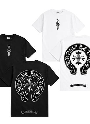 Футболка chrome hearts оверсайз з бірками чорна біла