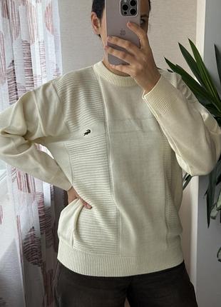 Вінтажний бавовняний молочний светр джемпер lacoste made in france франція винтажный молочный свитер из хлопка франция размер м