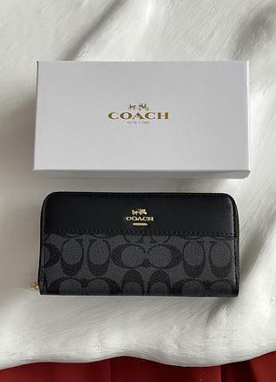Гаманець coach signature accordion zip wallet, коуч жіночий великий чорний