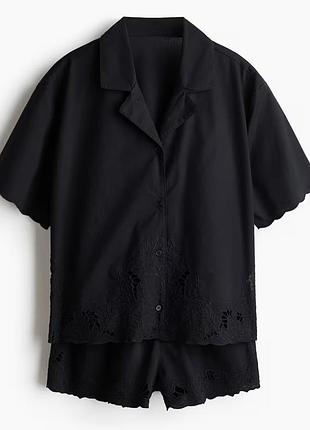 Черный хлопковый костюм с рубашкой и шортами с ажурной вышивкой h&amp;m 
☝️☝️☝️☝️☝️☝️☝️☝️☝️☝️ 4