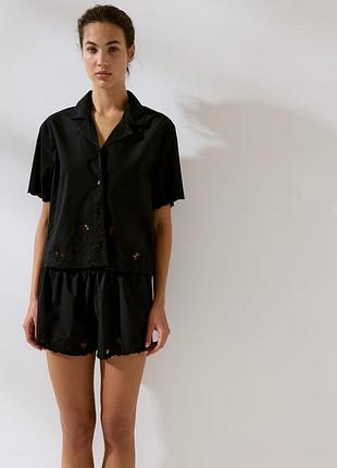Черный хлопковый костюм с рубашкой и шортами с ажурной вышивкой h&amp;m 
☝️☝️☝️☝️☝️☝️☝️☝️☝️☝️ 2