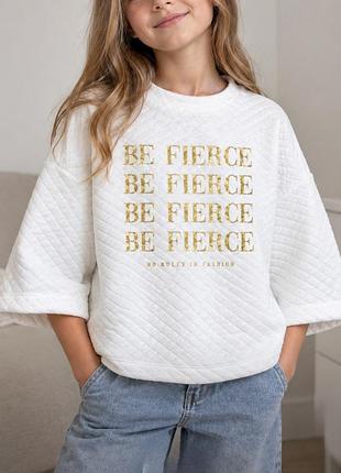 Стьобаний білий світшот river island дівчинці 140 см 9-10 років укорочений джемпер кофта з золотим написом be fierce худі лонгслів товстовка оверсайз