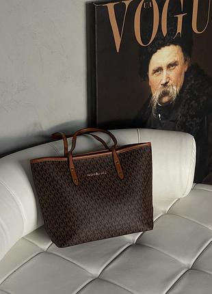 Сумка жіноча шопер майкл корс коричневий + коричневі ручки на плече michael kors шопер
