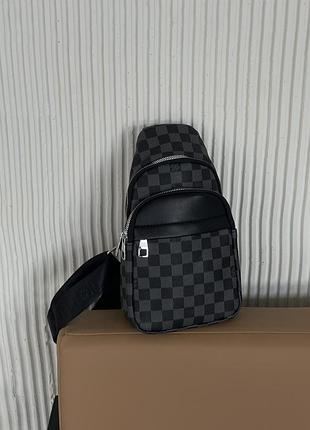 Чоловіча сумка-слінг месенджер louis vuitton через плече сірий картатий луї віттон