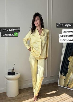 Жіноча піжама victoria’s secret домашній комплект шовковий рубашка та штани у смужку