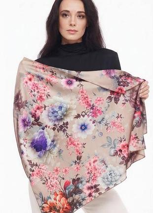 Премиальный платок my scarf "цветок любви" 90 на 90 см украшен натуральным кораллом