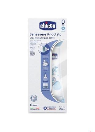 Бутылка для кормления пластиковая chicco well-being angled с силиконовым соском 0+250 мл синяя