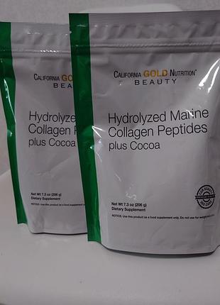 California gold nutrition, пептиды гидролизованного морского коллагена с какао, 206 г