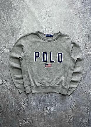 Vintage винтажный свитшот polo ralph lauren поло ральф лаурен big logo usa flag size s размер с