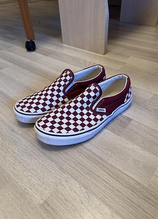 Vans classic slip-on checkerboard burgundy / white, оригінал