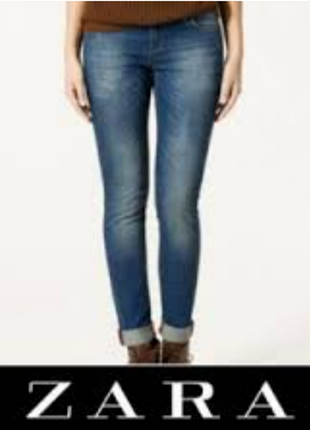 Женские синие стретч джинсы из хлопка и эластана 27- 28 размера от zara
