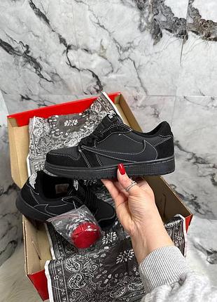 Мужские кроссовки nike air jordan 1 low travis scott black джордан черного цвета