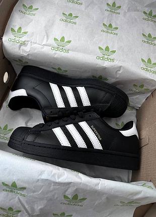 Жіночі кросівки adidas superstar black white адідас суперстар чорного з білим кольорів