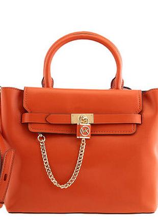 Жіноча шкіряна сумка michael kors hamilton legacy belted satchel у яскраво-помаранчевому кольорі (deep orange / optic orange).