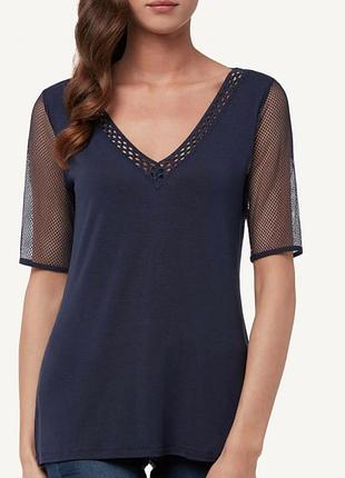 Синяя футболка intimissimi из вискозы с рукавами-сеткой