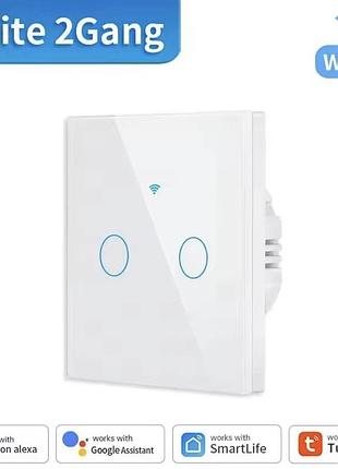 Розумний wifi/433mhz сенсорний вимикач світла tuya, 2 канали, білий