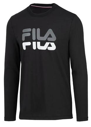 Чёрный хлопковый мужской лонгслив fila soft touch базовый футболка с длинным рукавом реглан оригинал