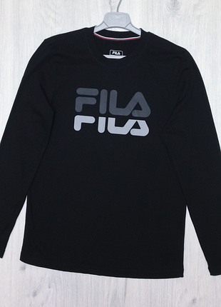 Чорний бавовняний чоловічий лонгслів fila soft touch базовий футболка з довгим рукавом реглан оригінал