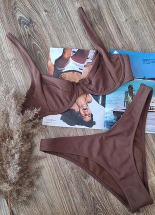 Коричневий купальник ліф та плавки бікіні від primark
