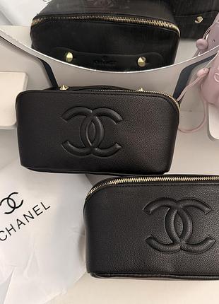 Велика містка косметичка chanel чорна | стильна косметичка з відділеннями | нова