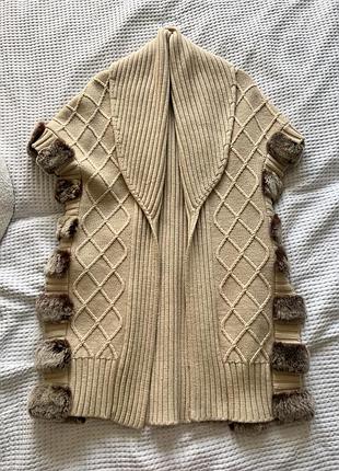 Оригінальний кардиган / жилет class roberto cavalli (100% вовна, хутро кролика рекс), розм. s/xs.