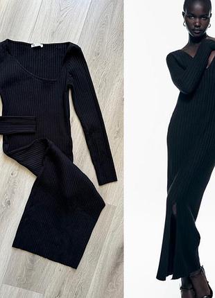 Міді сукня в рубчик чорна zara l