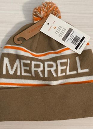 Яскрава зимова шапка merrell college beanie хакі з помаранчевим (нова)