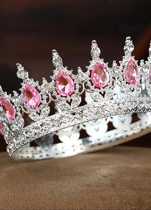 Корона серебряная с розовыми камнями