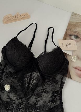Мереживний чорний боді стрінги з пуш-ап h&m новий 🆕