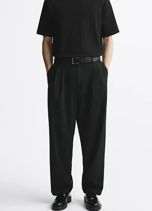 Черные широкие мужские классические брюки штаны zara