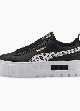 Черные кожаные  детские кроссовки puma mayze wild в расцветке black / desert dust