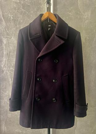Пальто h&m, темно-синее, двубортное, eur 46 (укр. 48-50)