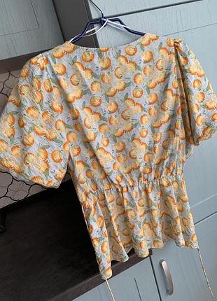 Блуза з пишними рукавами new look, блакитна в апельсинах 9