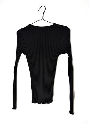Чорний лонгслив в рубчик topshop 3