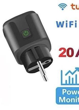 Умная wifi розетка 20а tuya smart, 4.4квт со счетчиком электроэнергии, черная