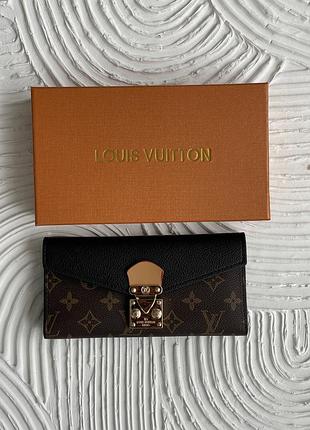 Женский кошелек louis vuitton коричневый + черный с бляшкой двойной луи виттон