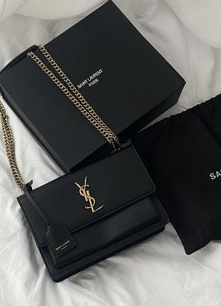 Жіноча сумка-клатч yves saint laurent sunset medium shoulder bag ysl ів сен лоран чорний
