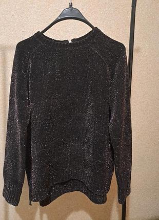 Чорний блискучий светр dorothy perkins з люрексом, розмір 14 (eur 42 / l-xl)