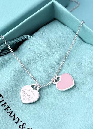 Подвеска tiffany оригинал! double heart mini pink колье тиффани украшения браслет брендовый серебро