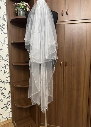 Фата з перлинами для нареченої двошарова👰🏻‍♀️
