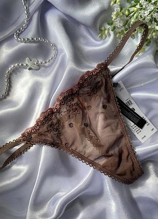 Коричневі стрінги жіночі з мереживом і бантиком urban outfitters