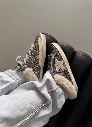 Кроссовки golden goose superstar metallic silver fur