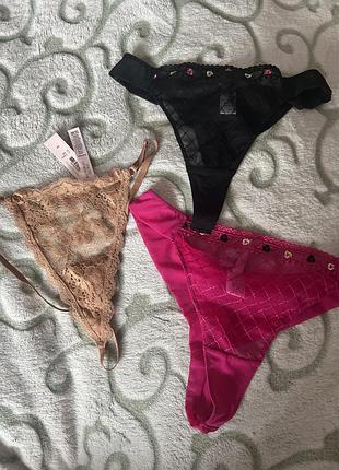 Набір жіночі стрінги 2 пари atlantic mist та 1 пара victorias secret