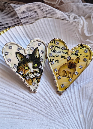 Серьги- клипсы «сердца: кот и бульдог», 5,5 см, собака, кот, сердце 2