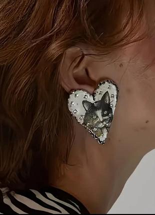 Серьги- клипсы «сердца: кот и бульдог», 5,5 см, собака, кот, сердце 3