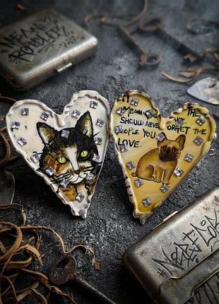 Сережки- кліпси «серця: кіт та бульдог», 5,5 см, собака, кіт, серце