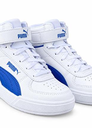Puma caven mid ps — дитячі кеди  стильні дитячі високі кеди puma caven mid ps у класичному поєднанні білого та яскраво-синього кольору.