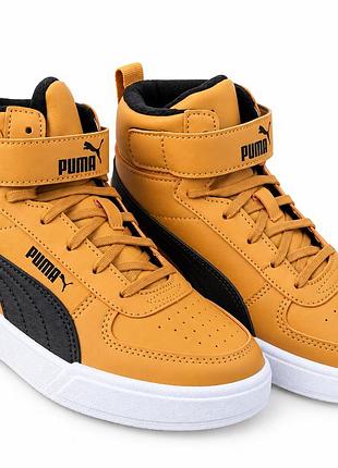 Puma caven mid fur ps — дитячі утеплені кеди  оригінальні puma caven mid fur ps у стильному кольорі desert clay / puma black. висока модель