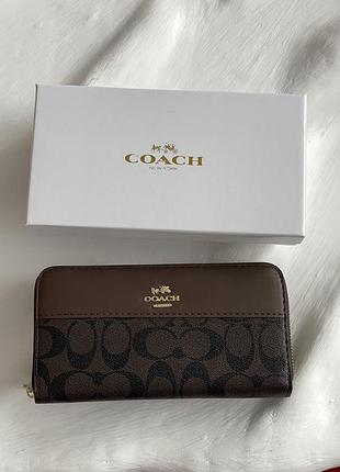 Гаманець coach signature accordion zip wallet, коуч великий коричневий